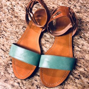 Brown and blue sandals